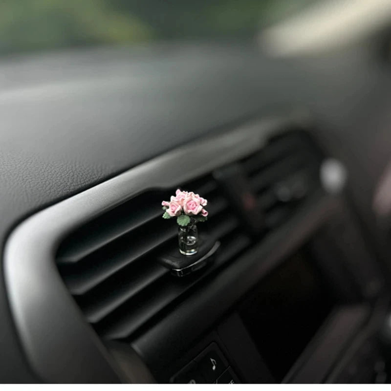 Dainty Roses Car Center Console Window Ornament, mini Cute Car Accessories, Ladies Car Personality Beautiful Interior Ornaments