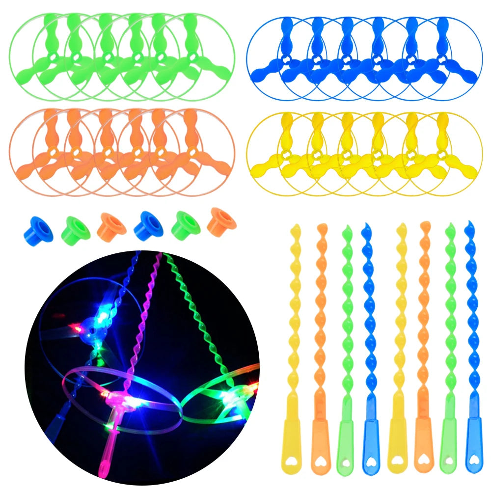 1-5pcs LED Luminous Bamboo Dragonfly Hand Pushing Saucer Toys Kids Outdoor Hand Pushing Saucer Spinning Top Toy Transmit Gifts