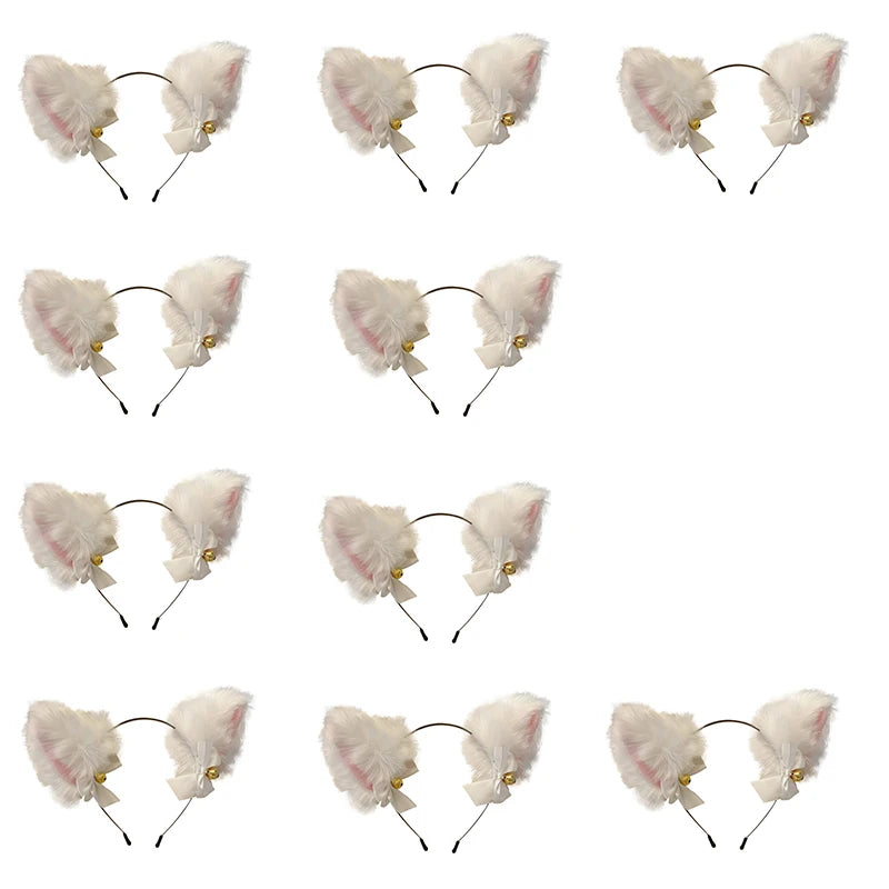 Plush Lace Cat Ears Bell Headband for Women