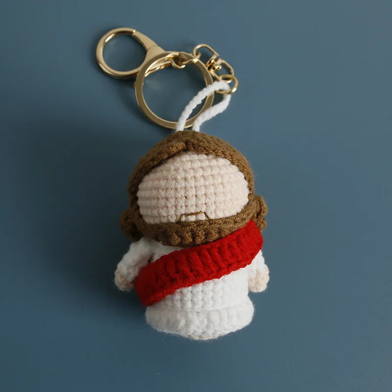 Cute Jesus Crochet Keychain Handmade Faith Bag Charm