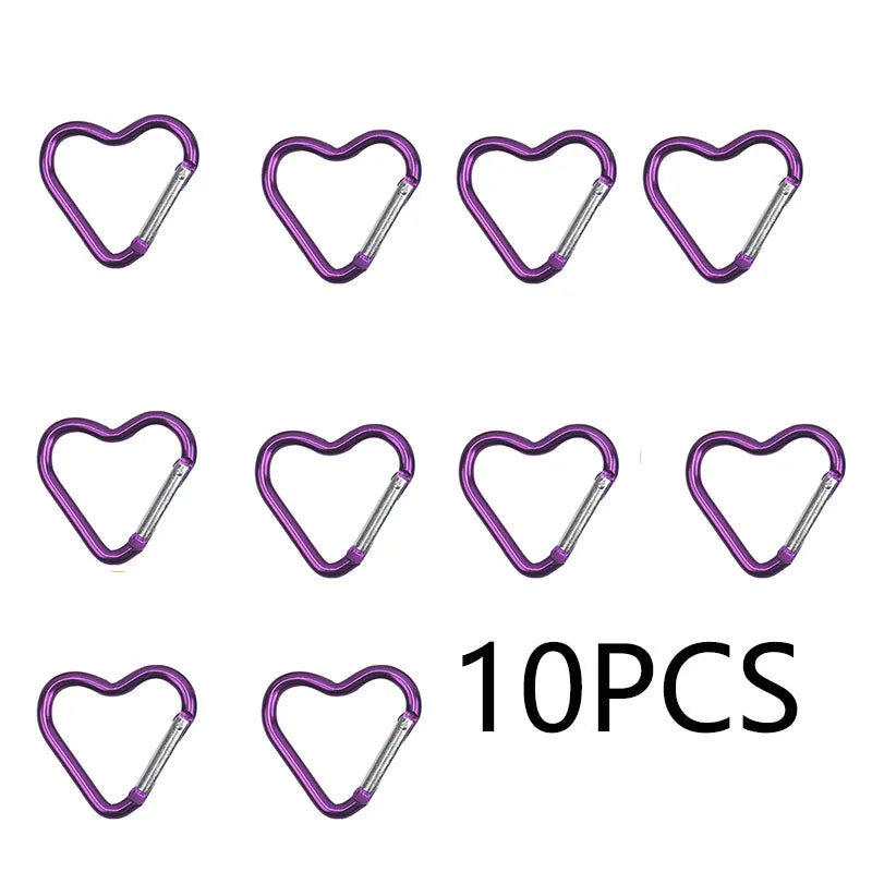 10PCS Heart Shaped Aluminum Carabiner Keychain Clips for Everyday Use