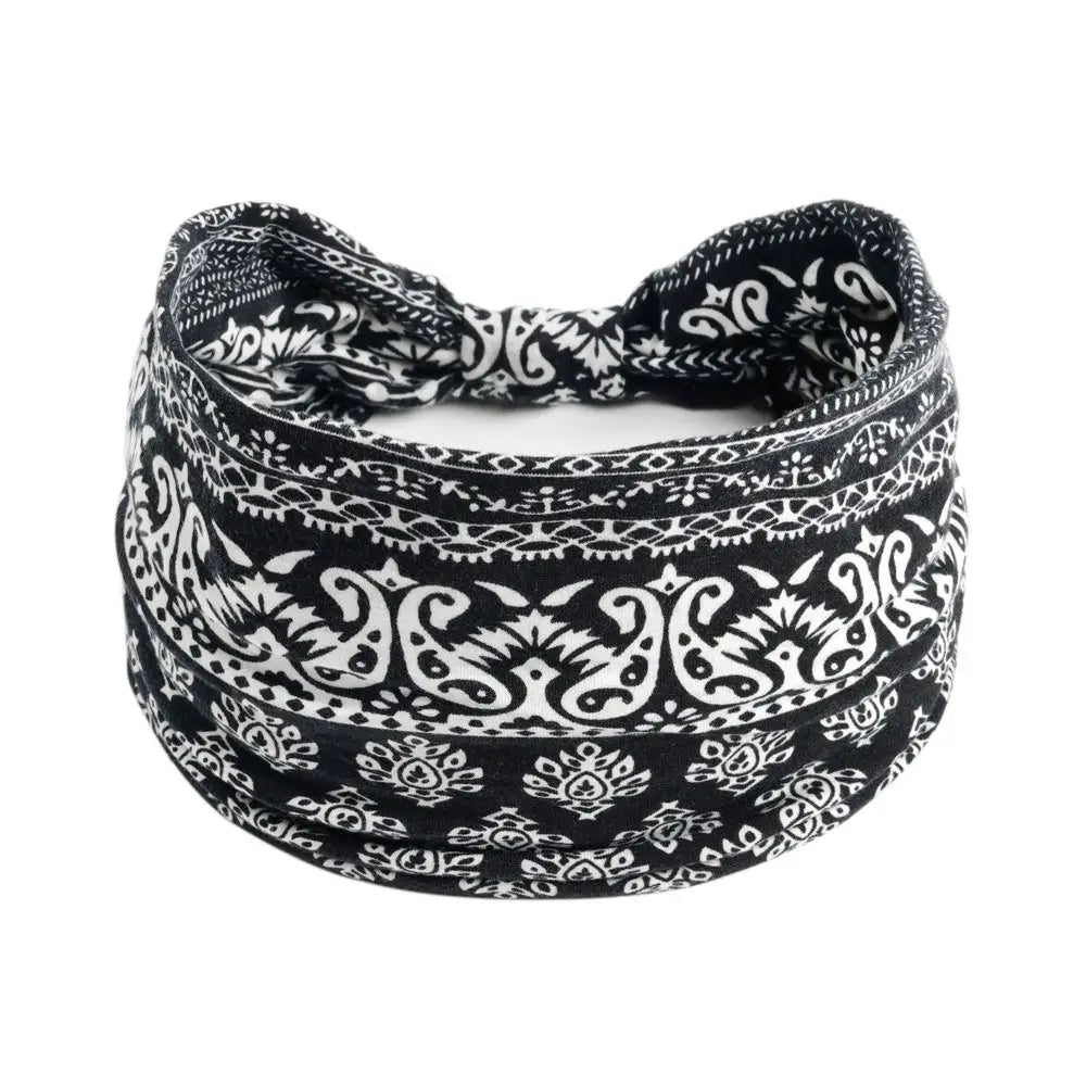 Boho Print Wide Knot Elastic Headband for Women