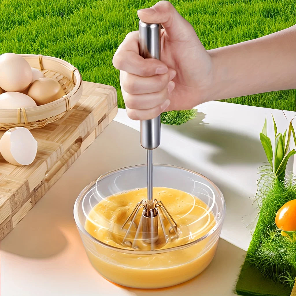 Stainless Steel Semi Automatic Egg Beater – Manual Push Whisk Mixer