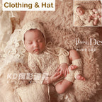 Vintage Style Newborn Photography Outfit Baby Knit Jumpsuit Romper + Hat + Socks for Photoshooting, Christening, Baby Shower