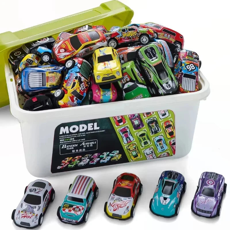 Mini Alloy Diecast Car Set – Pull Back Racing Toy Cars with Storage Box