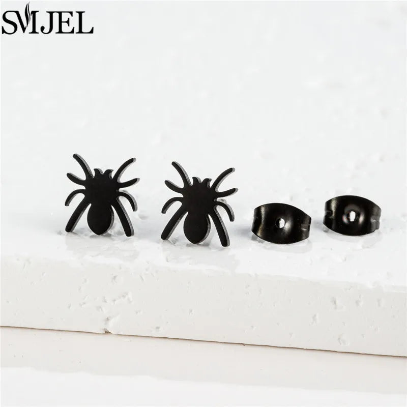 Punk Halloween Earring Black Stainless Steel Ghost Pirate Skull Stud Earrings Women Men Goth Pumpkin Spider Bat Ear Jewelry Gift