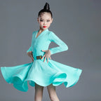 Children's Latin Dance Dress Girls' Dance Dress Girls' Long Sleeve Split Latin Dance Dress Performance Clothing Two Piece Set