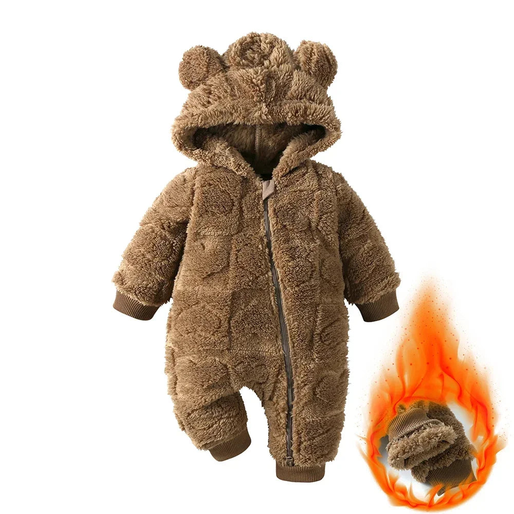 0-18Months Newborn Baby Romper Winter Thicken Flannel Warm Clothes Infant Boy Girl Oneies Pyjamas Heart-Shaped Hooded Jumpsuits