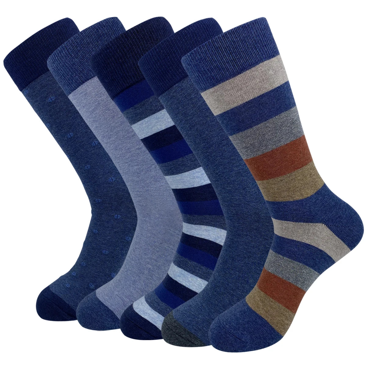 5 Pairs Mens Dress Socks Plus Large Size，High Quality Combed Cotton Crew Socks，Black Cool Argyle Breathable Casual Socks for Men