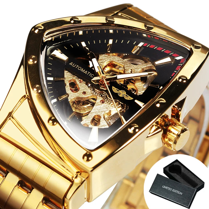 WINNER Sports Triangle Skeleton Automatic Men Watch Luminous Pointers Fashion Rubber Strap Luxury Military Mechanical Watches
