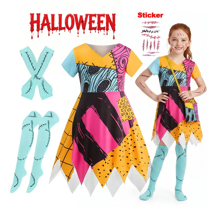 Girls Spooky Skeleton Ghost Sally Bride Dress Kids 2026 Halloween Carnival Party Character Cosplay Before Christmas Costume