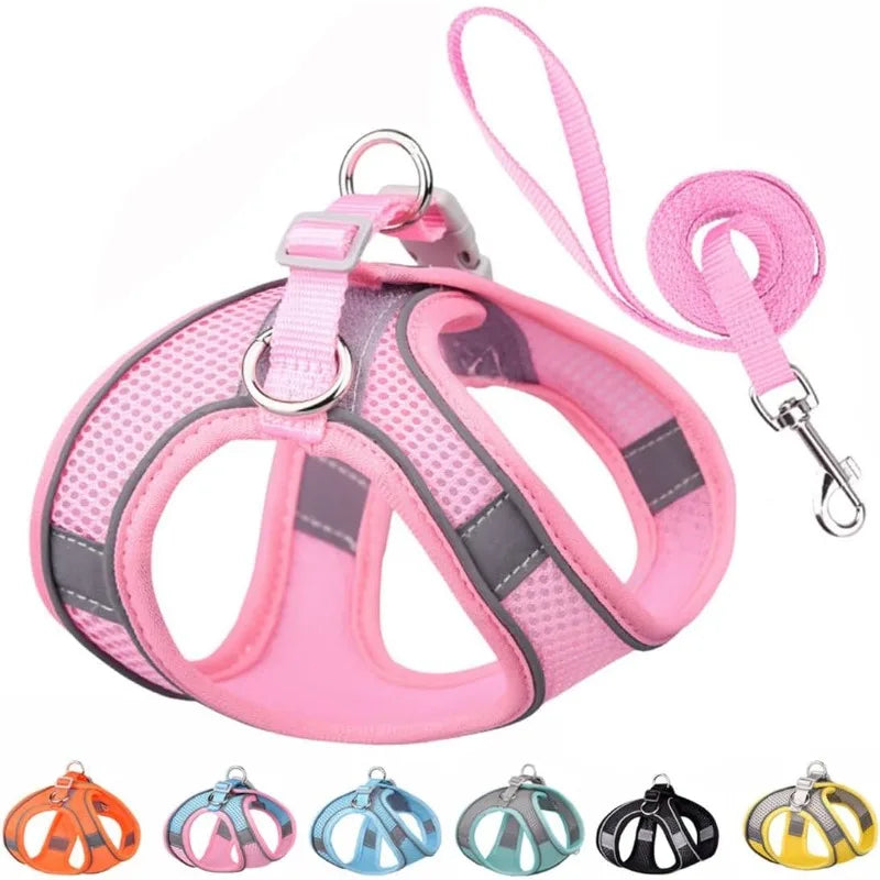 Pet Harness Vest Chest Rope Set for Small Medium Dog Outdoor Walking with 1.5m Rope Reflective Breathable Adjustable Pet Harness