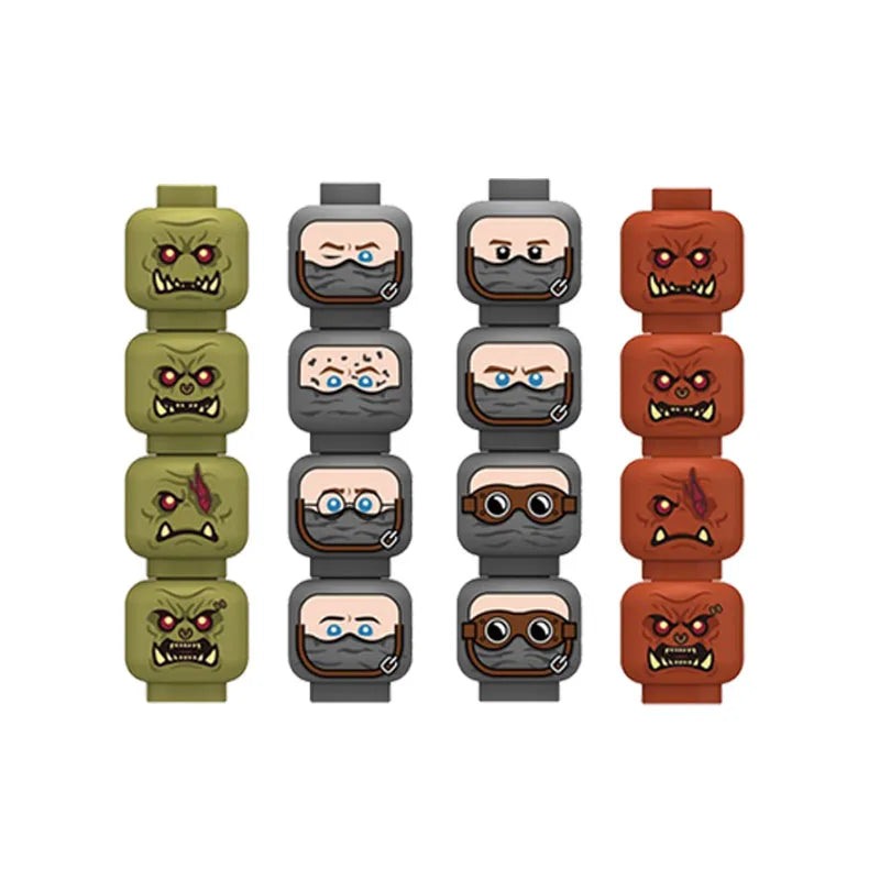 MOC City Halloween Expression Accessories Building Blocks Face Injured Head Terror Scene Ghost Skeleton Bricks Friends Toys Gift