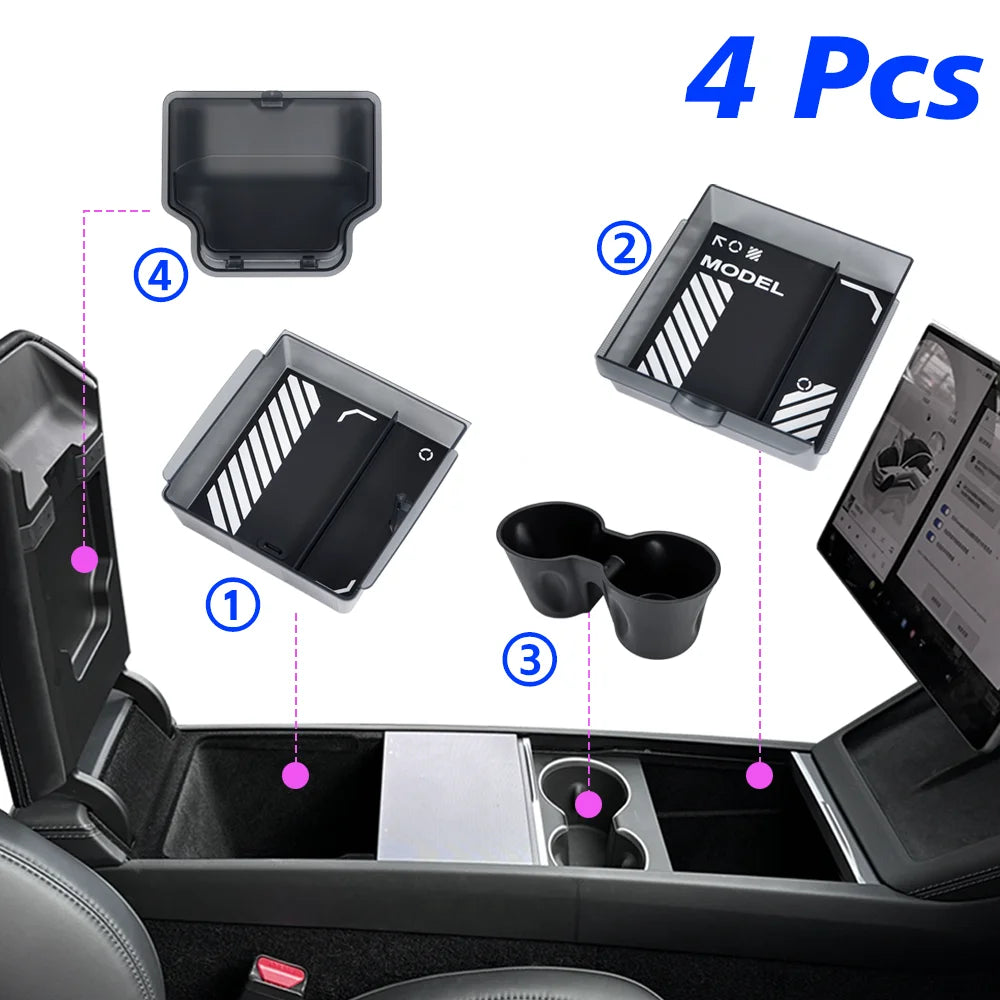 TEKSY For Tesla New Model 3 HIGHLAND 2025 2026 Center Console Storage Armrest Storage Box Upper&Lower Flocking Accessories New