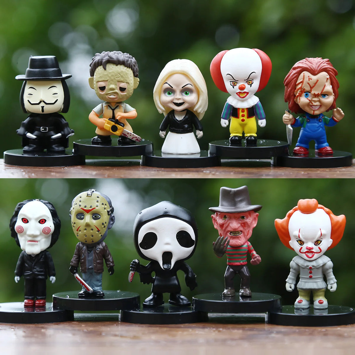 10PCS Horror Film Series Jason Freddy Clown Action Figure Toys PVC Model Halloween Gift Vinyl Figurine Doll Gift