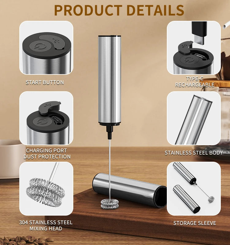 Rechargeable Milk Frother – Handheld Foam Maker & Drink Mixer