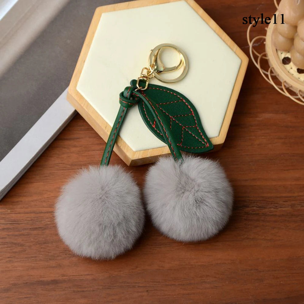 Cute Fluffy Cherry Fur Ball Keychain Bag Pendant Charm