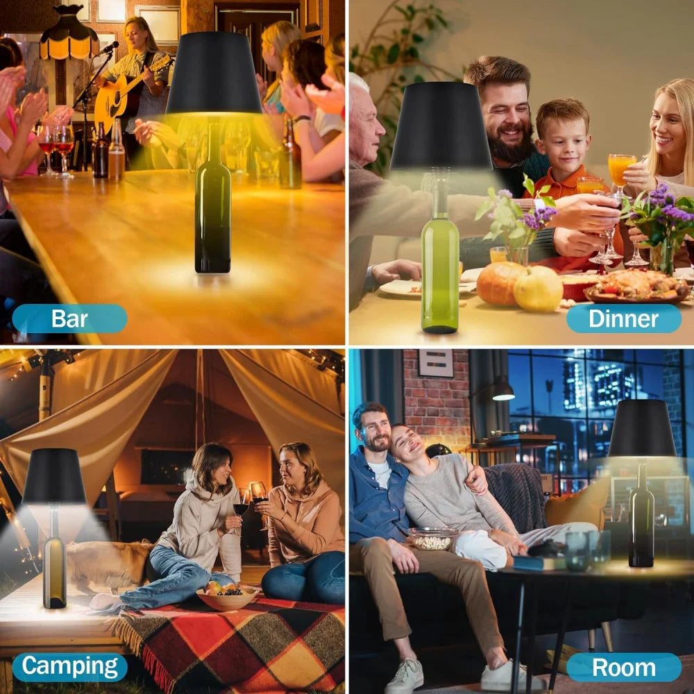 Wireless Table Lamp LED Wine Bottle Base Rechargeable Vases Light Touch Switch Bar Dining Lamp