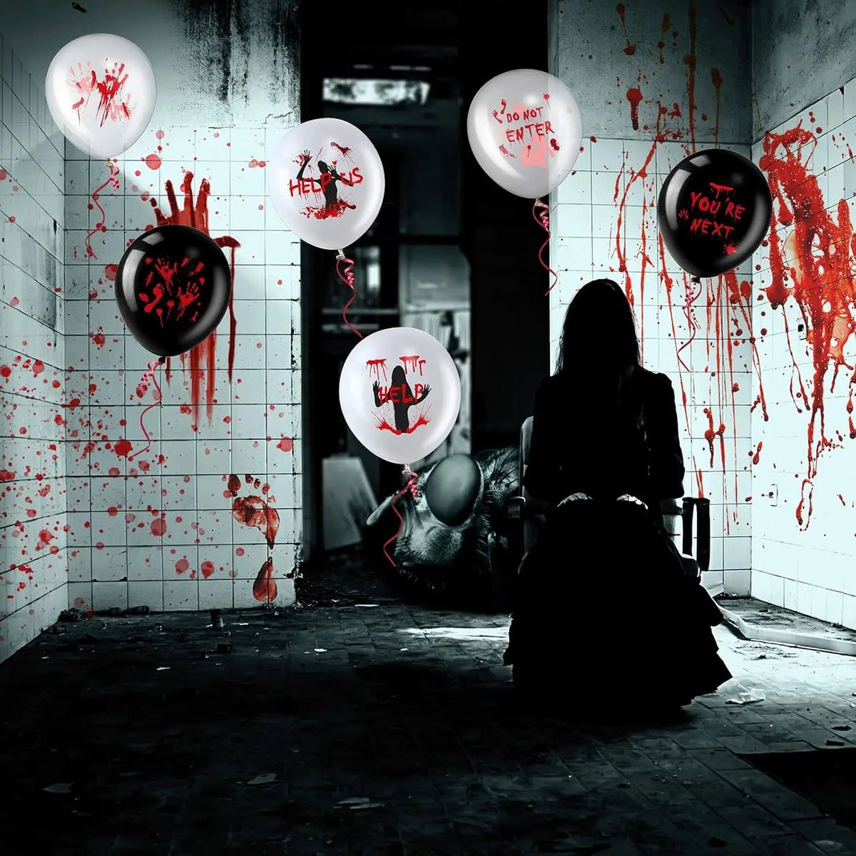 Halloween Balloons, 12 Inch Bloody Balloon,  Horror Balloons with Scary Blood Handprint Zombie Latex Balloon for Halloween Party