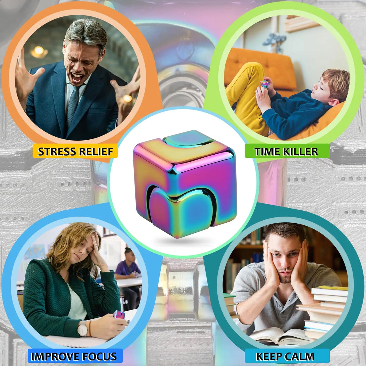 Alloy Cube Spinner Stress Relief Toy – Portable Desk Focus Gadget
