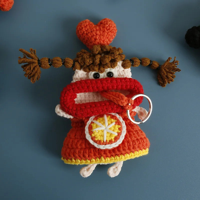 Funny Fruit Sausage Mouth Crochet Keychain Key Holder