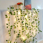LED Green Leaf Fake Plant String Lights LED Battery Powered for Wall Room Office Birthday Home Bedroom Halloween Christmas Decor
