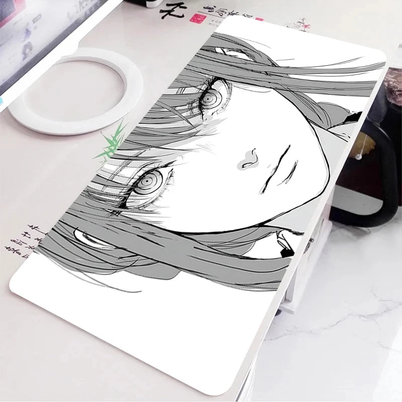 Black and White Anime Girl Table Mat Large Mouse Pad Office Keyboard Edge Locking Desk Mat Gaming Accessories Non-slip Mousepad