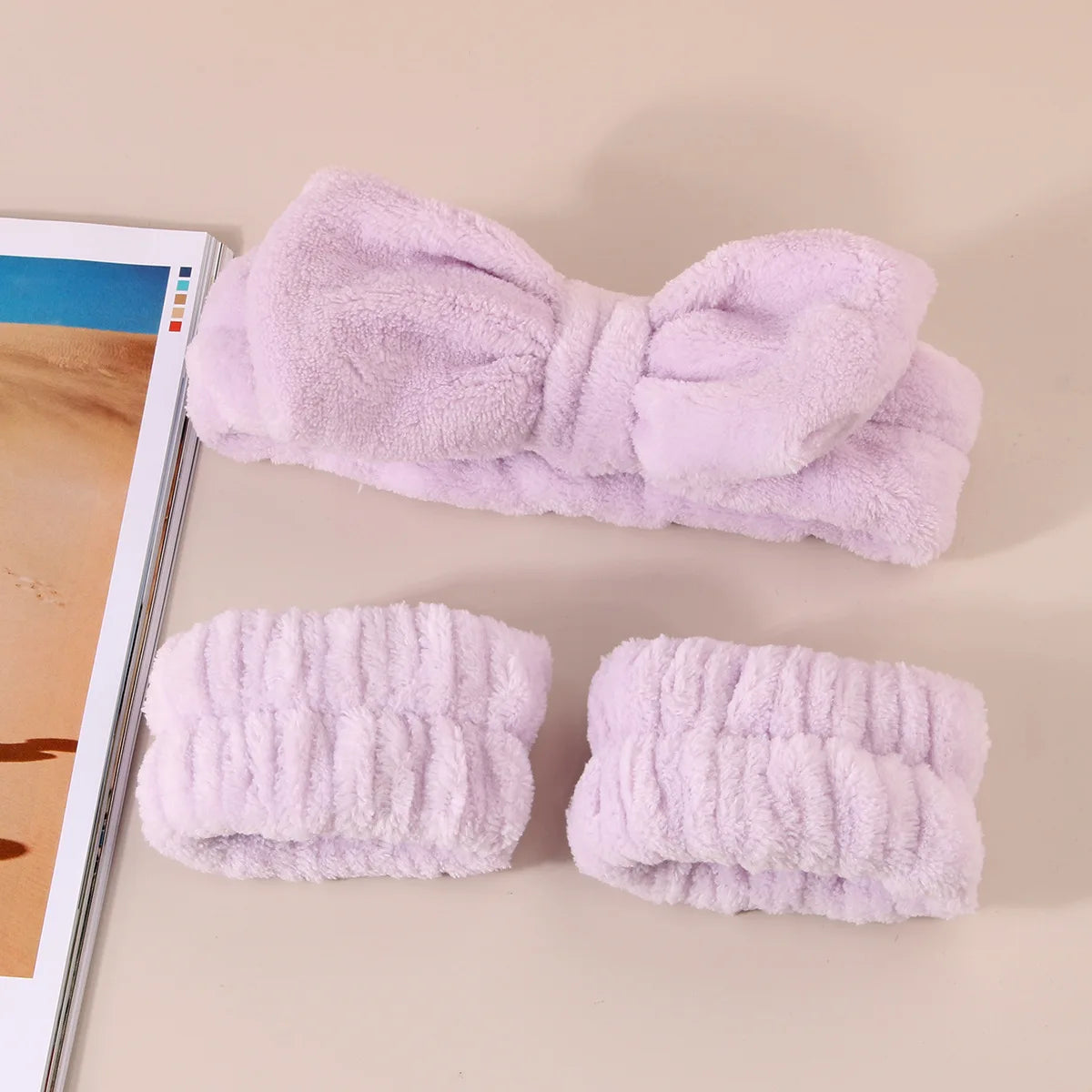 Coral Fleece Face Wash Headband & Absorbent Wristband Set