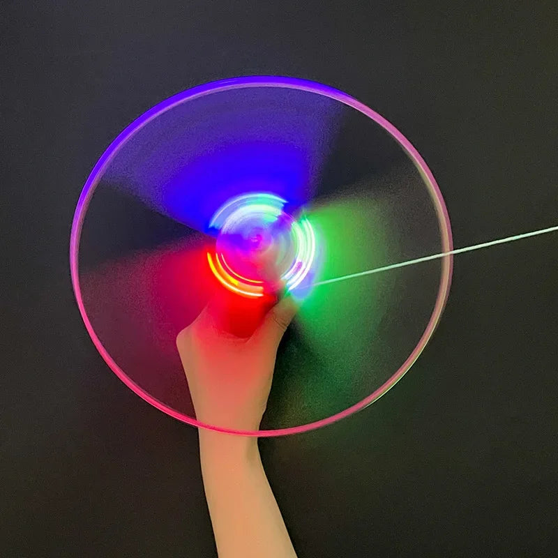 Luminous Pull Line Flying Saucer Toy - LED Light-Up Disk Helicopter Launcher for Outdoor Fun - Rotating Flying Toy for Kids Gift