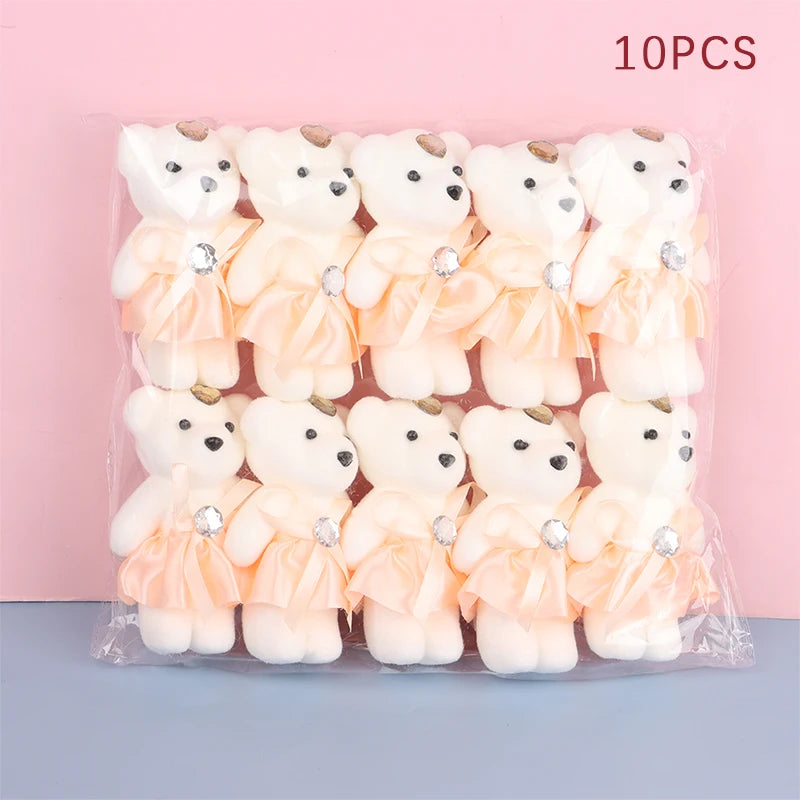 10Pcs Hot 12cm Bear Flower Bouquet Toy Cartoon Doll Teddy Bear Bouquet Graduation Birthday Wedding Gifts Party Decor