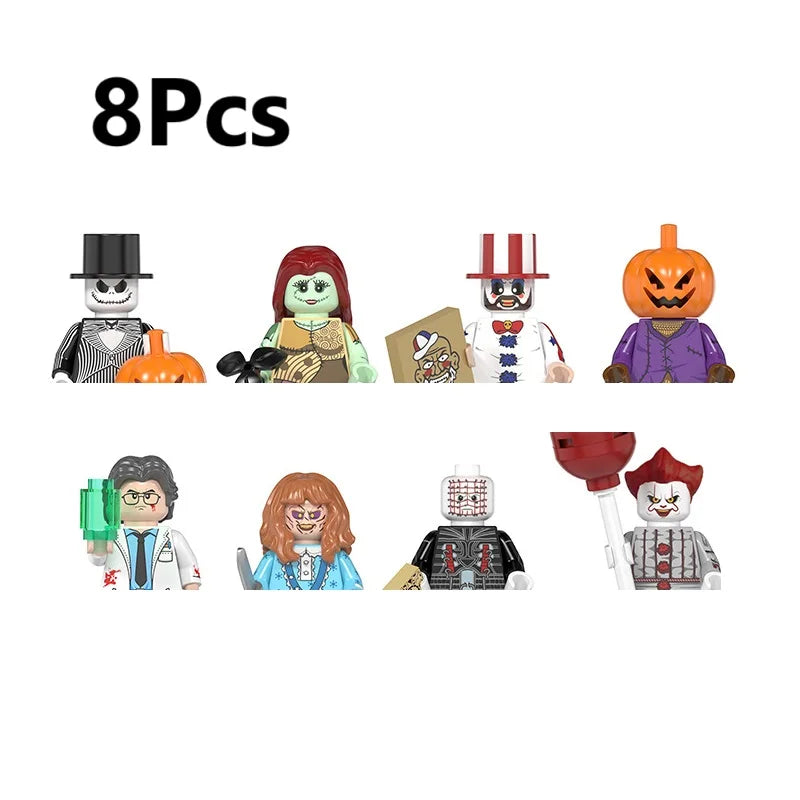 Novel Horrible Movie Halloween Pumpkin Witch Nun Vampire Zombies Building Blocks Mini Action Figure Toys