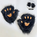 Faux Fur Fox Tail Cat Wolf Cosplay Costume Set with Plush Mask Fluffy Paw Gloves for Halloween And Christmas Party Accessories
