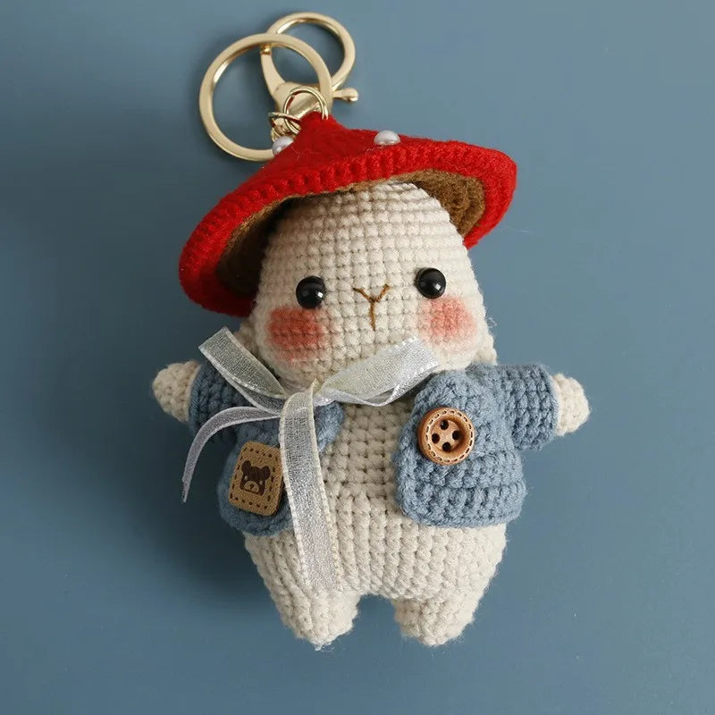 Cute Mushroom Rabbit Crochet Keychain Bunny Bag Charm