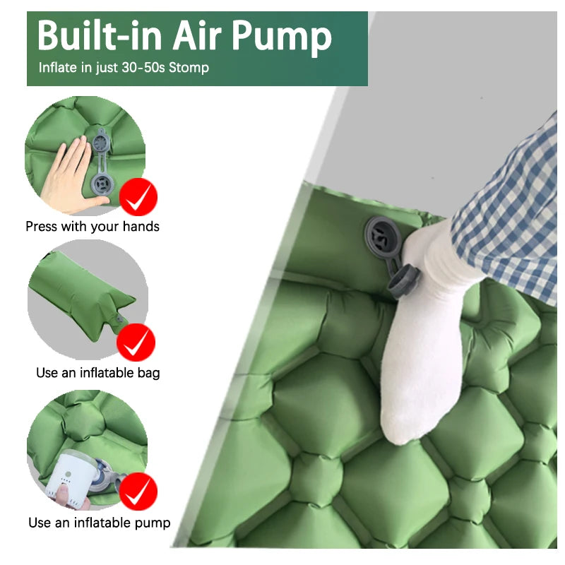 Ultralight Inflatable Camping Sleeping Pad with Built-In Pump & Pillow for Hiking