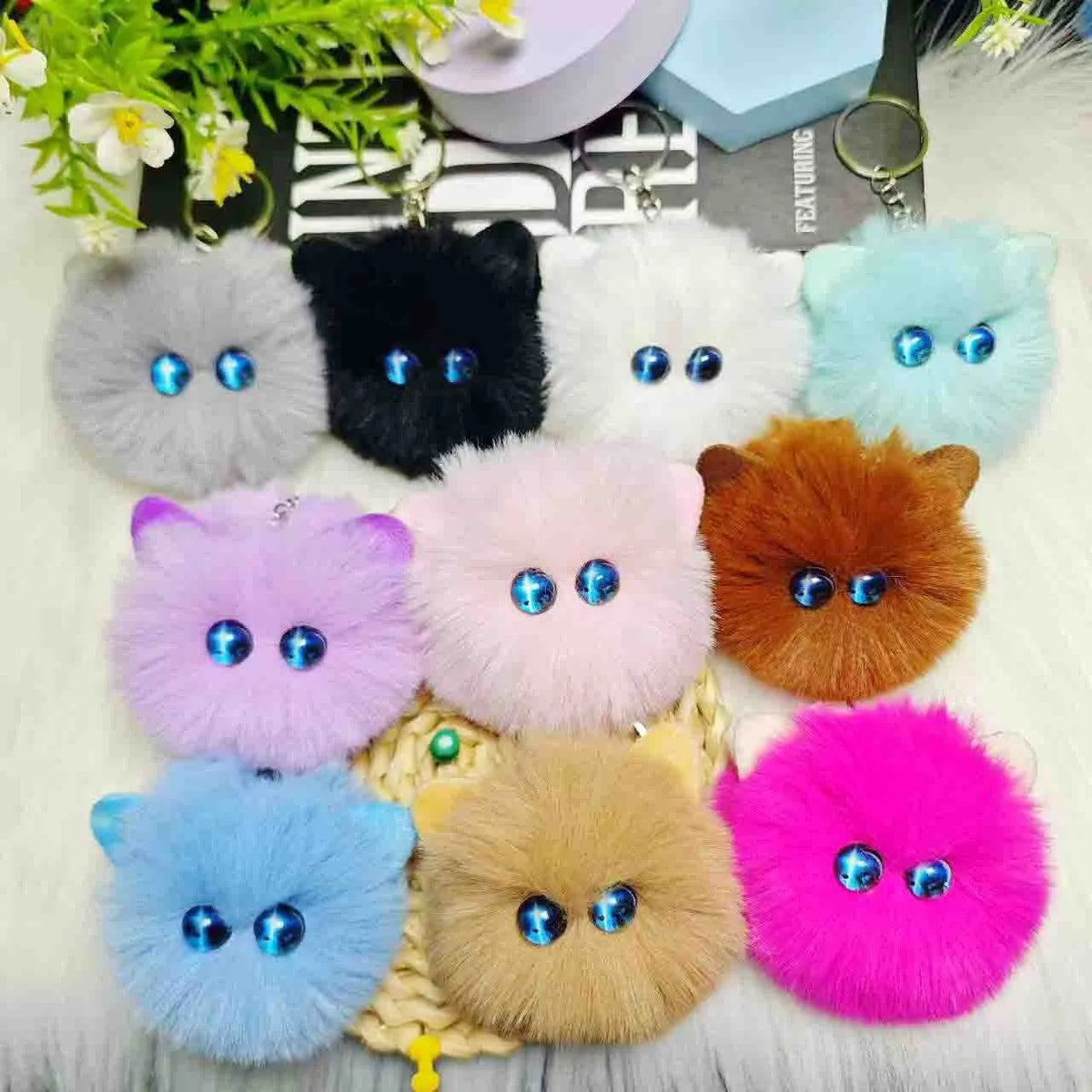 Blush Cat Ball Plush Keychain Cute Cat Bag Charm
