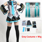 Miku Cosplay Costume Full Set Silver Leather Fabric Suit Miku Cosplay Headwear Costume Outfit JK Sailor Dress School Uniform