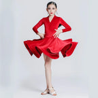 Children's Latin Dance Dress Girls' Dance Dress Girls' Long Sleeve Split Latin Dance Dress Performance Clothing Two Piece Set