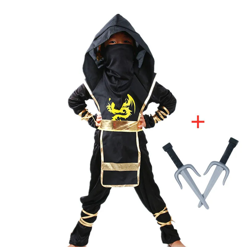 Red Ninja Costume Boy Halloween Japanese Samurai Costume Kid Ninja Jumpsuit with Ninja Foam Accessories Best Children Gift