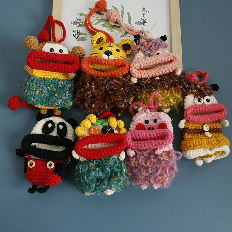 Funny Crochet Sausage Mouth Keychain Key Holder Pouch