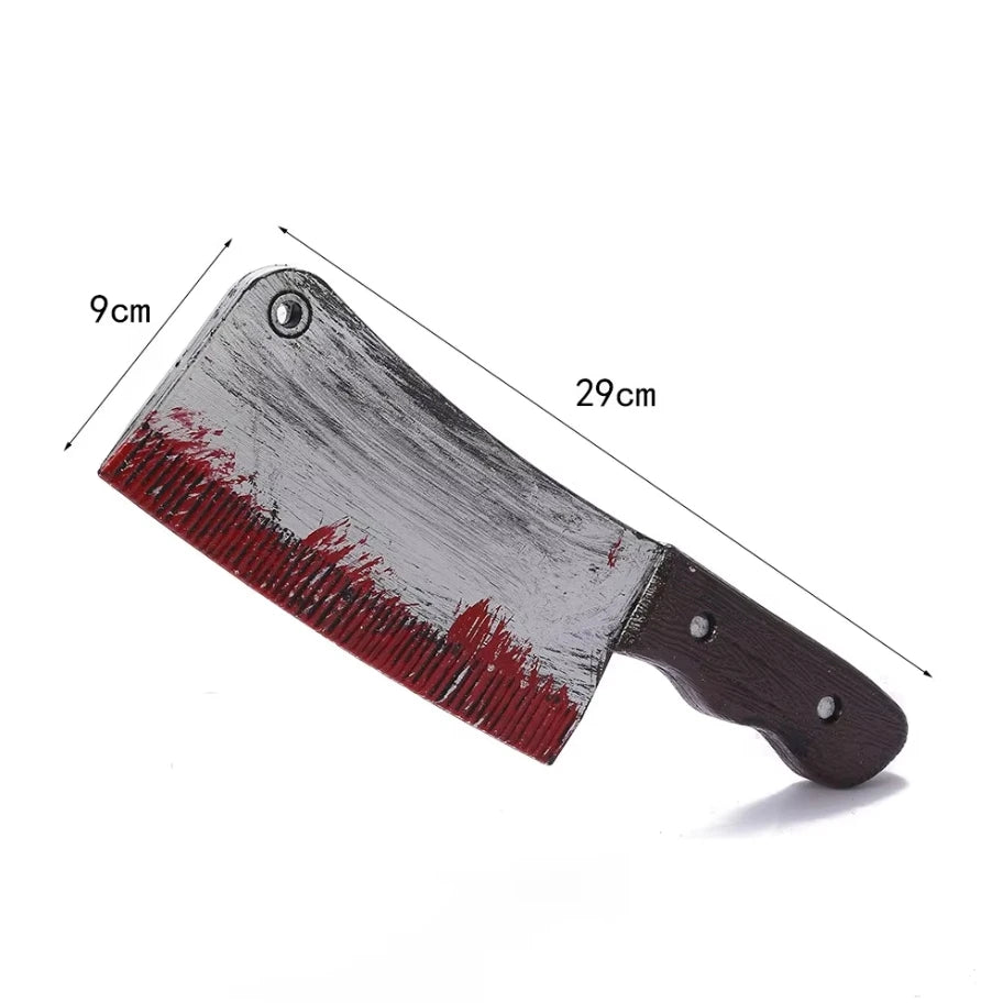 Halloween Bloody Butcher Knife Prop Scary Plastic Slasher Cleaver Knife Props for Halloween Haunted House Costume Accessories
