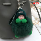 Sleeping Baby Pompom Plush Keychain Cute Fluffy Bag Charm