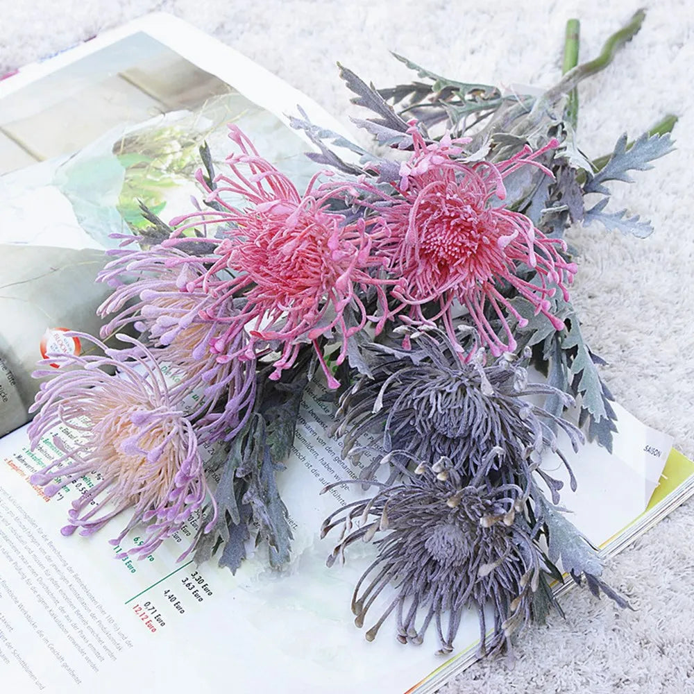 Artificial Flowers Short Branch Crab Claw 2 Fork Pincushion Festival Garland Vase for Home Wedding Room Decoration Fake Planting