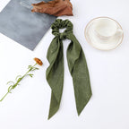 Floral Satin Bow Scrunchie with Long Ribbon Scarf
