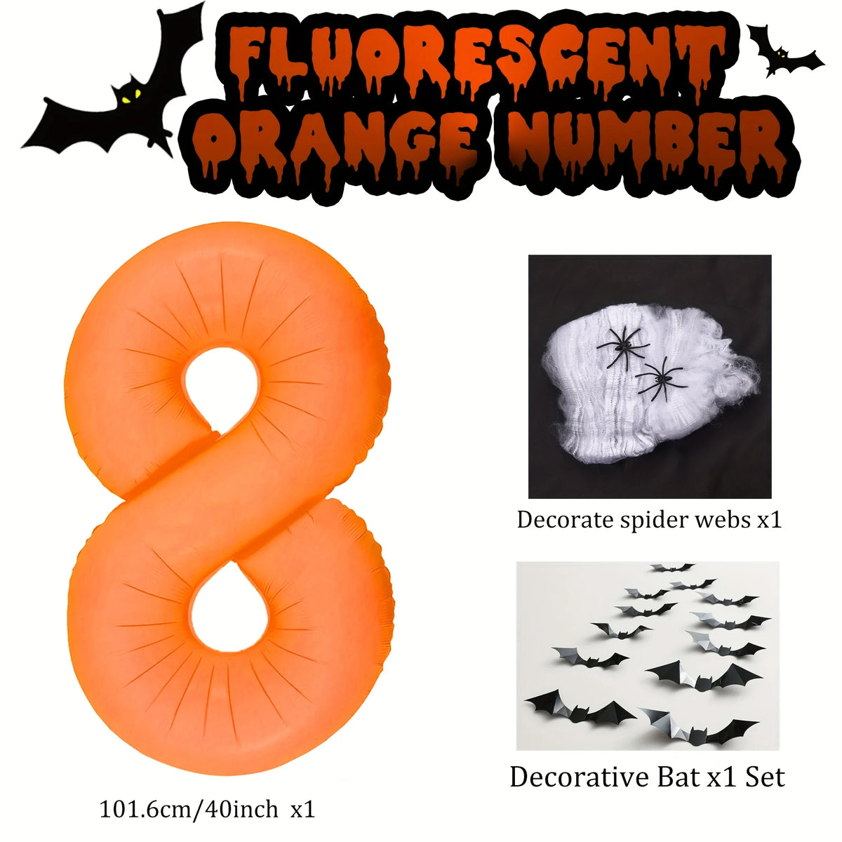 40 inch Orange Number 0-9 Balloon Halloween Horror Theme Birthday Balloon Set Spider Web Bat Festival Decoration Photo Props