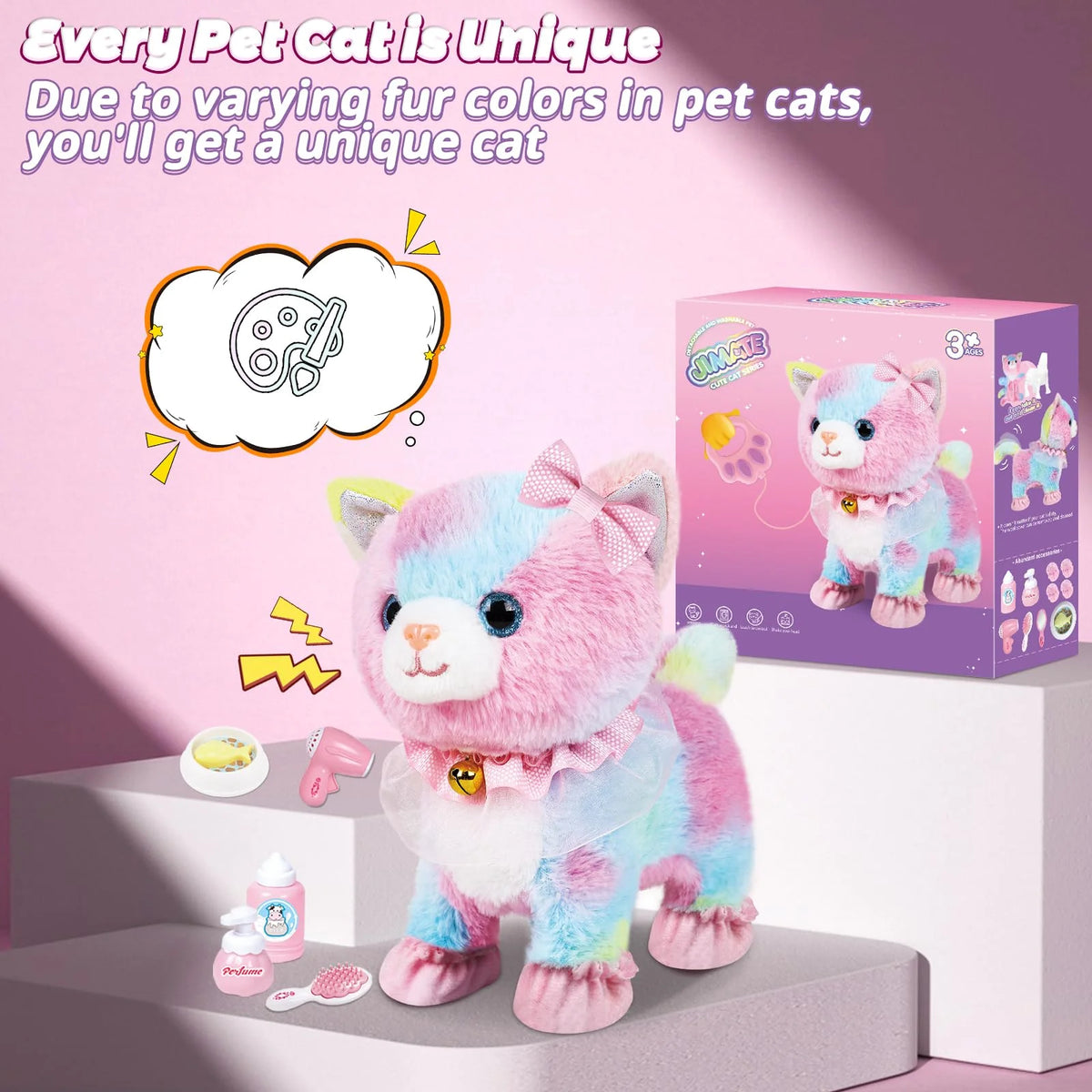 Interactive Walking Plush Cat with Remote Leash & Voice Control