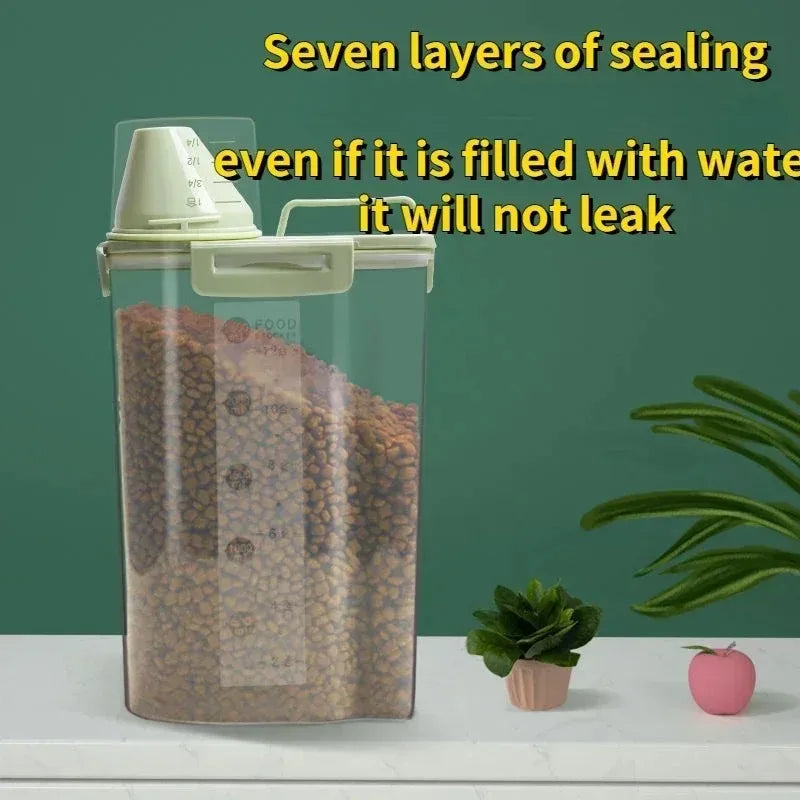 1pc Airtight Pet Food Container, 1.5kg/2kg with Cup, Plastic Sealed Jar for Dry Dog Cat Food, Includes Measuring Scoop Container