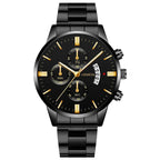 Fashionable and Handsome Men's Stainless Steel Watch Luxury Calendar Quartz Watch Men's Business Watch Men's Clock