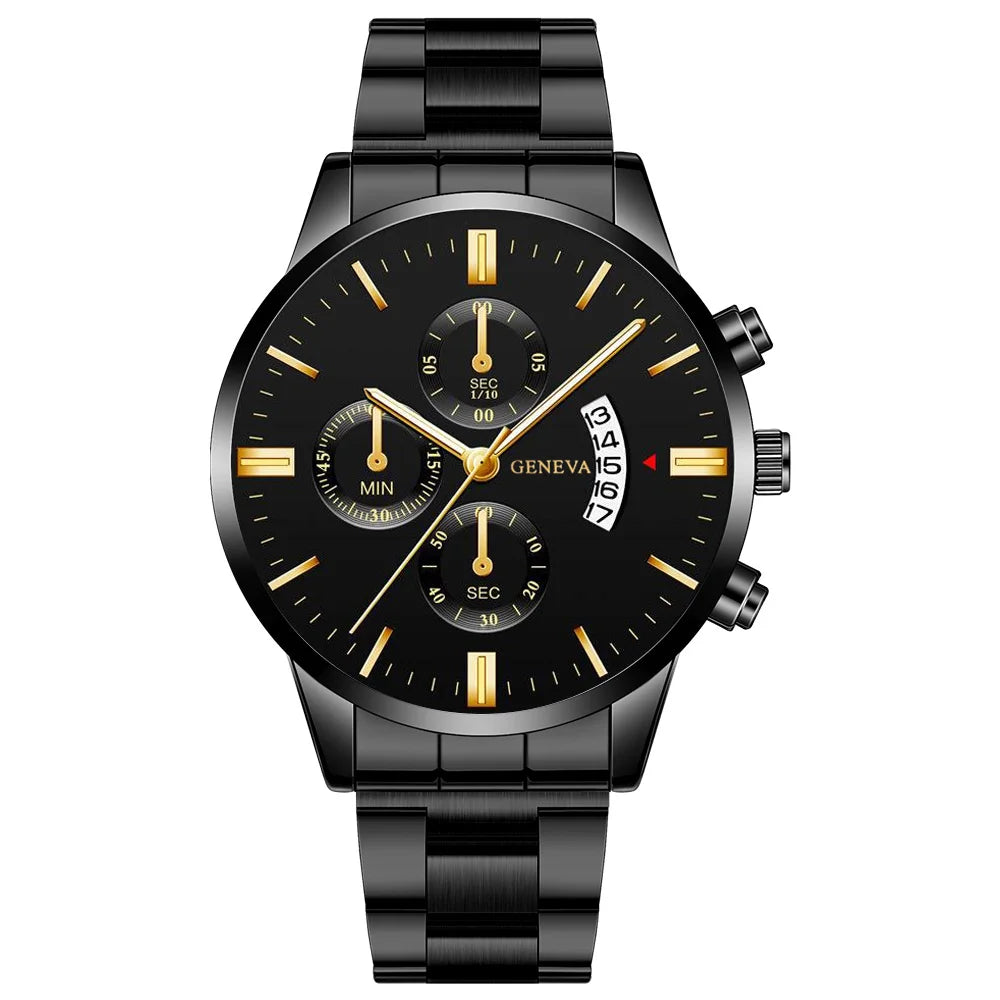 Fashionable and Handsome Men's Stainless Steel Watch Luxury Calendar Quartz Watch Men's Business Watch Men's Clock