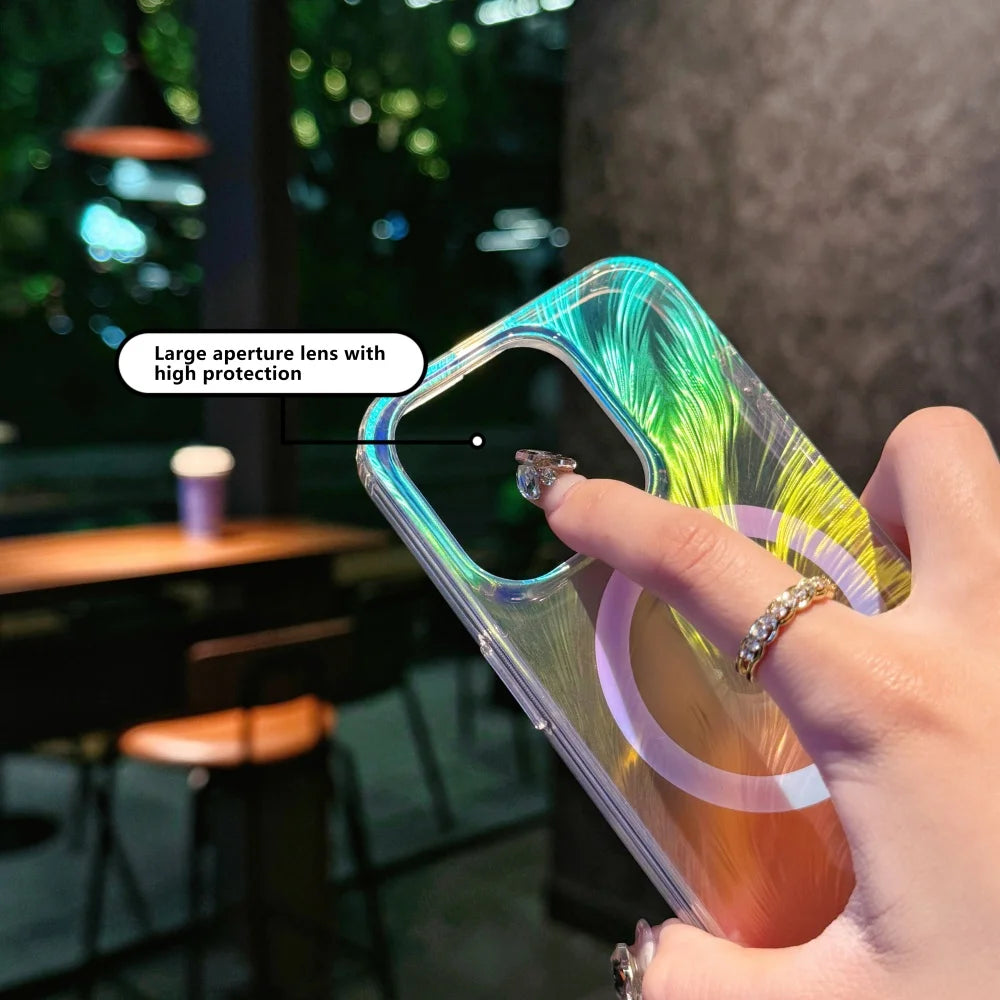 Color Feather Gradient Magnetic Protective Cover For Apple IPhone18 17 Pro Max 16Pro, 16, 15, 14, 13, 12Pro 11 Series Phone Case