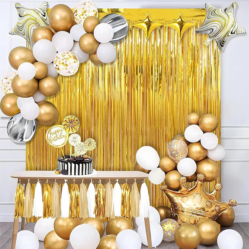 2Meters Party Backdrop Curtains Glitter Gold Tinsel Fringe Foil Curtain Birthday Wedding Decoration Adult Anniversary Decortion